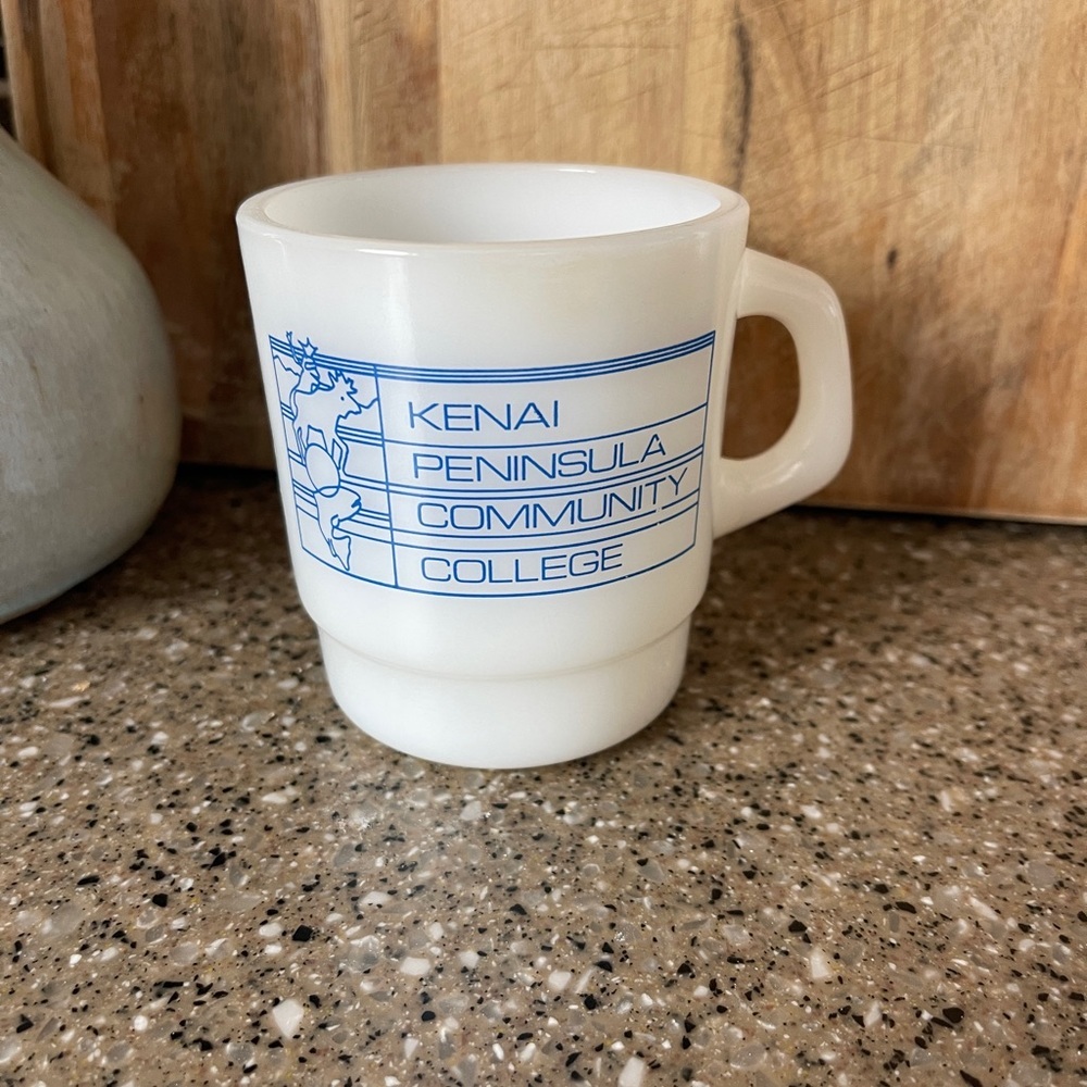 Vintage milk glass mug Alaska Kenai College